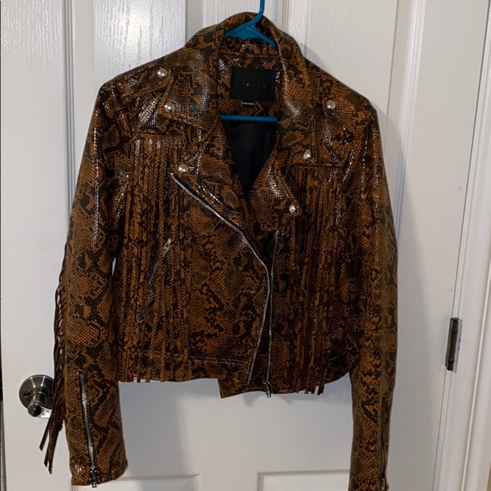 BlankNYC Vegan Leather Snake Print Moto Jacket S